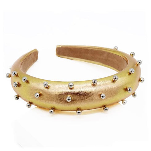 Serre-tête en simili cuir avec perles argentées Gwenola